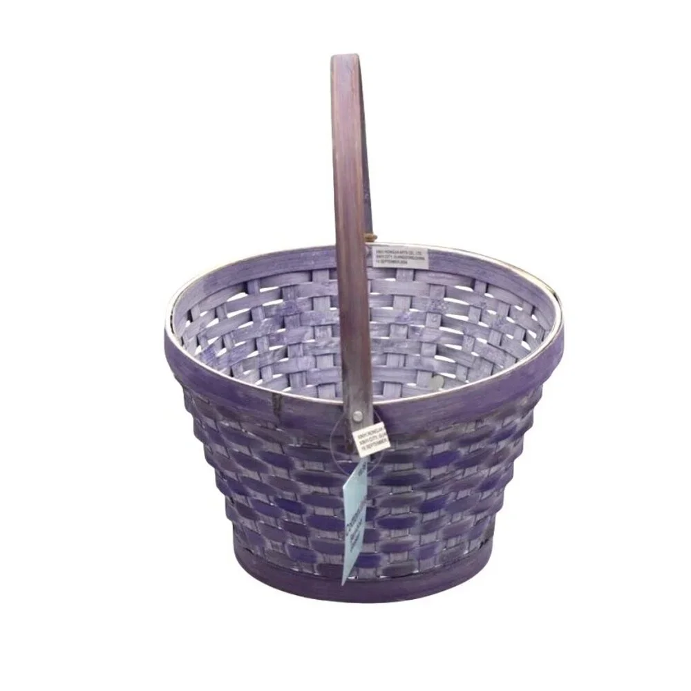 Purple Bamboo Woven Basket With Handle